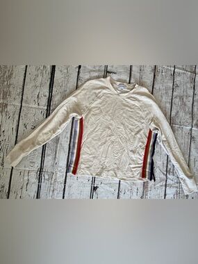 Evereve Cream Long Sleeve Tee with Colorful Side Stripes